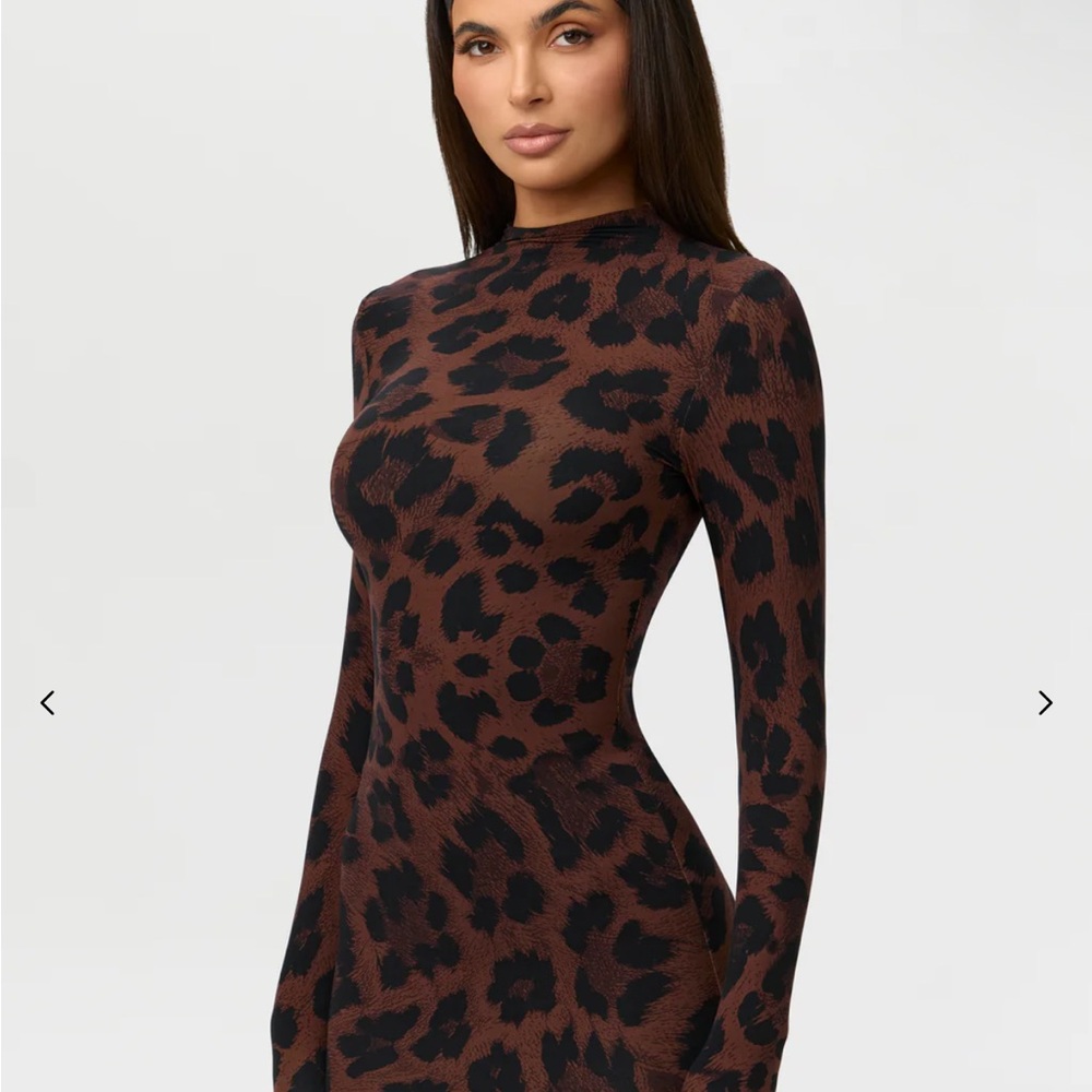 Naked Wardrobe Brown and Black Long Sleeve Dress